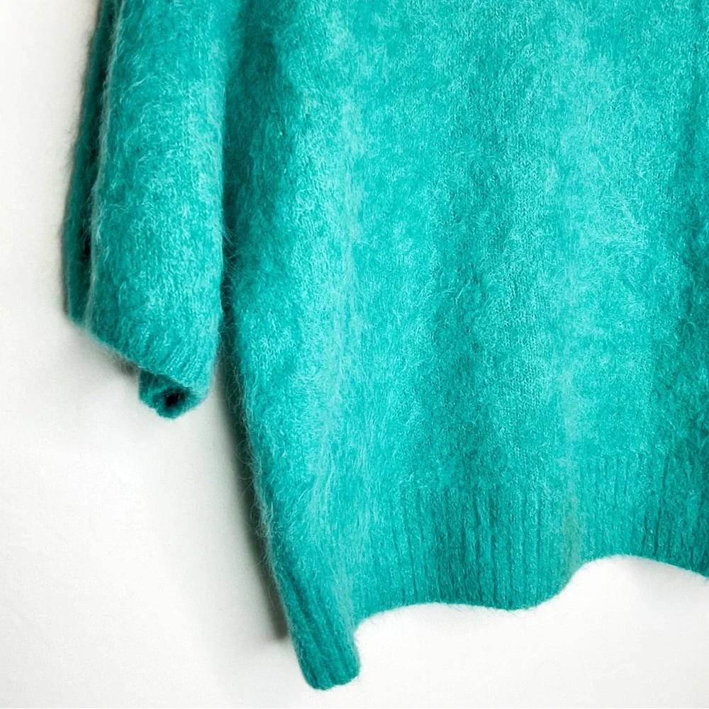 Banana Republic Alpaca Wool Sweater Teal Puff Sleeve Large - Picture 9 of 13